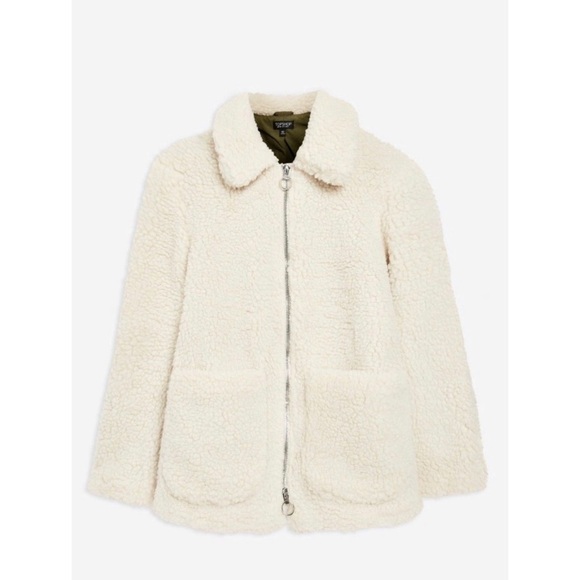Topshop Cream Faux Shearling Zip Jacket - Picture 1 of 3